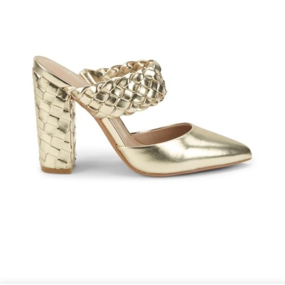 Charles by Charles David Micky Lt Gold Metallic Smooth Woven Block Heel Size 5.5 - Picture 3 of 7